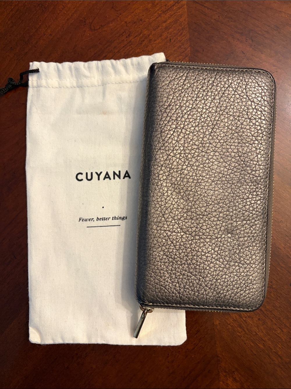 Cuyana Classic Zip Around Pebbled Leather Wallet, Bronze